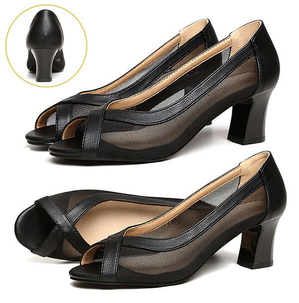 楽天市場】オープントゥ パンプス チャンキーヒール アーモンドトゥ