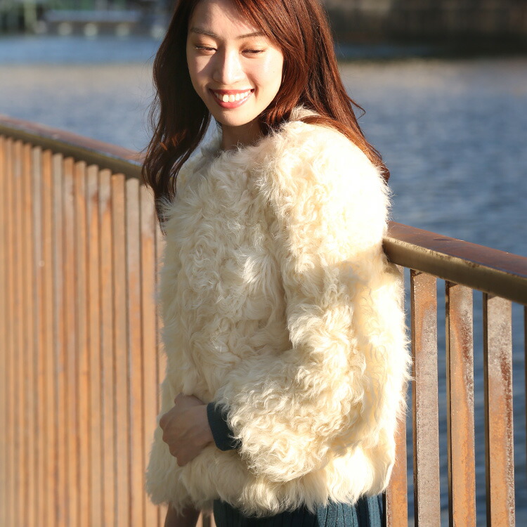 楽天市場】ジャケット ファー カルガンラム ノーカラー ファー