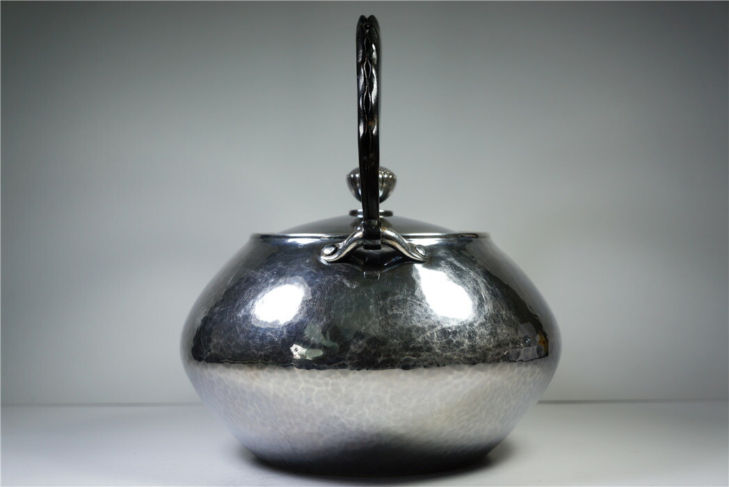 楽天市場】純銀細工 手作り 湯沸 菊摘 鉄取手 銀瓶 純銀保証 やかん 高