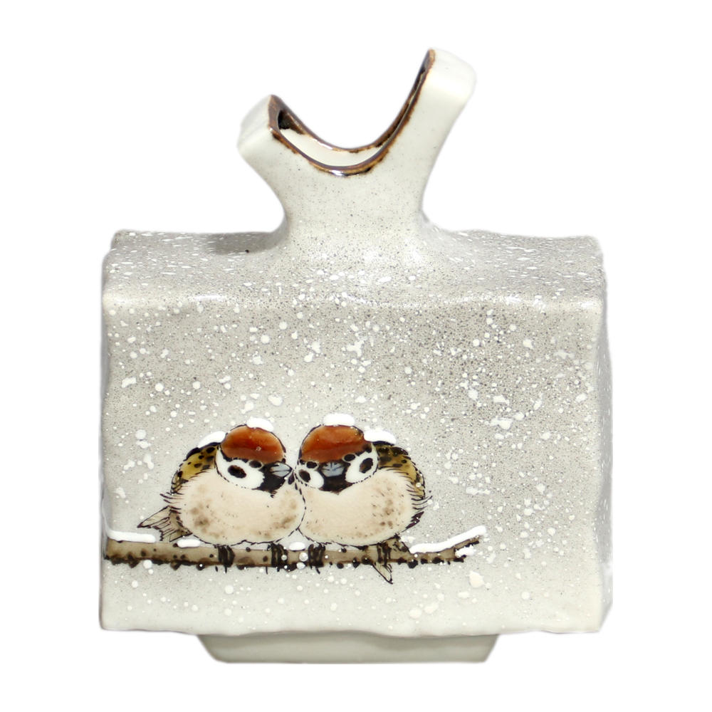 楽天市場】中村陶志人 九谷焼扁壷 Y口小型 雪二雀図 T-222 [雪雀 花器