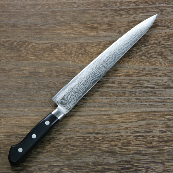 楽天市場】筋引包丁 両刃 240mm V金10号 ステンレス ダマスカス模様 共