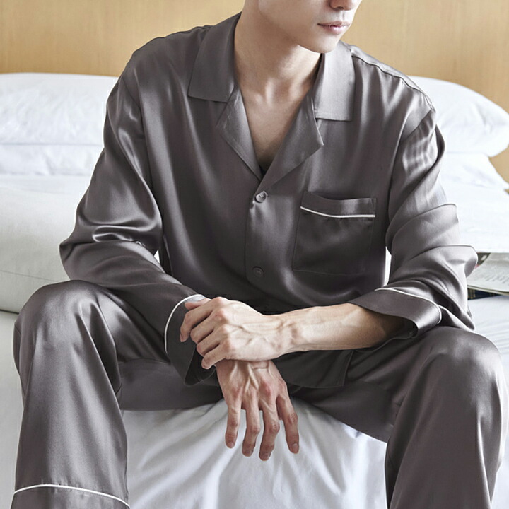 楽天市場】シルクパジャマ メンズ 長袖 上下セット 19匁シルク100