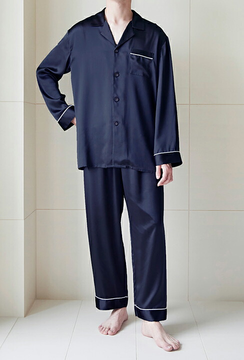 楽天市場】シルクパジャマ メンズ 長袖 上下セット 19匁シルク100