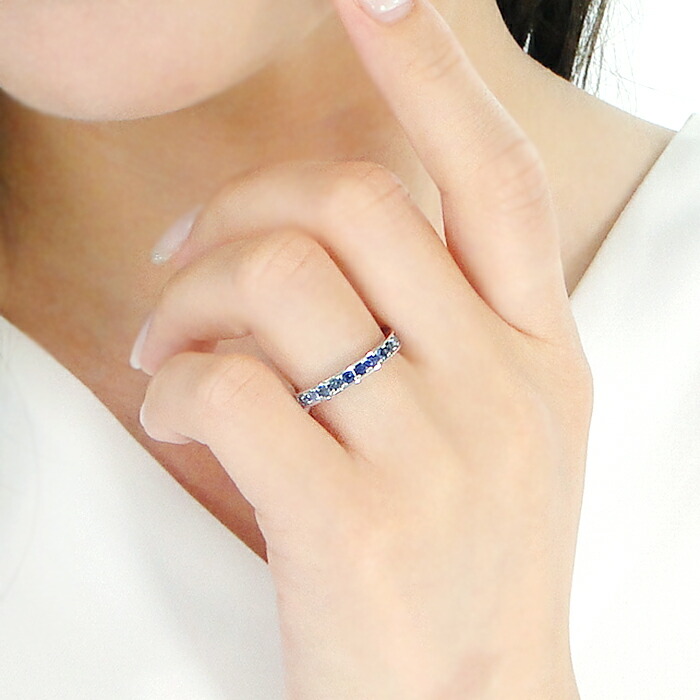 楽天市場】K18YG/PG/WG カラーサファイア フチあり ハーフエタニティ