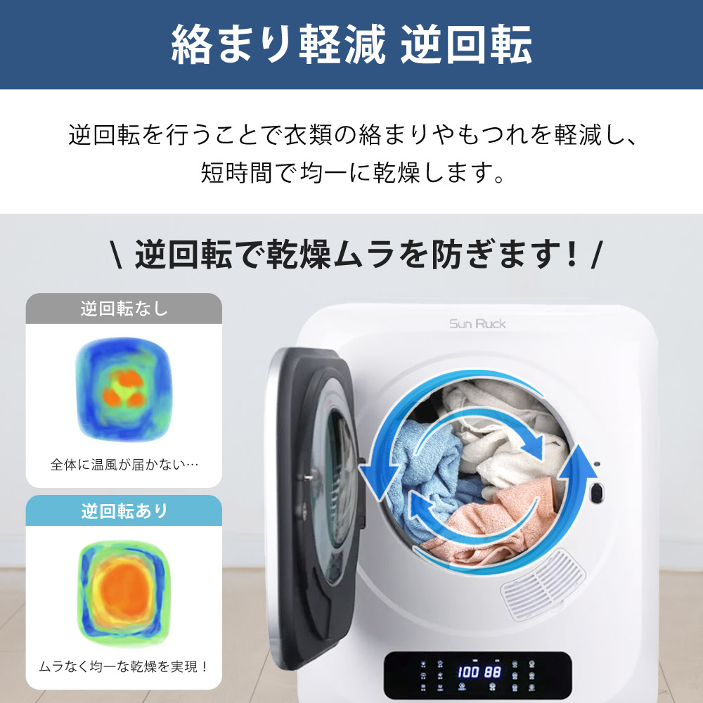 楽天市場】衣類乾燥機 小型 3kg UV除菌 脱臭 自動短縮 工事不要