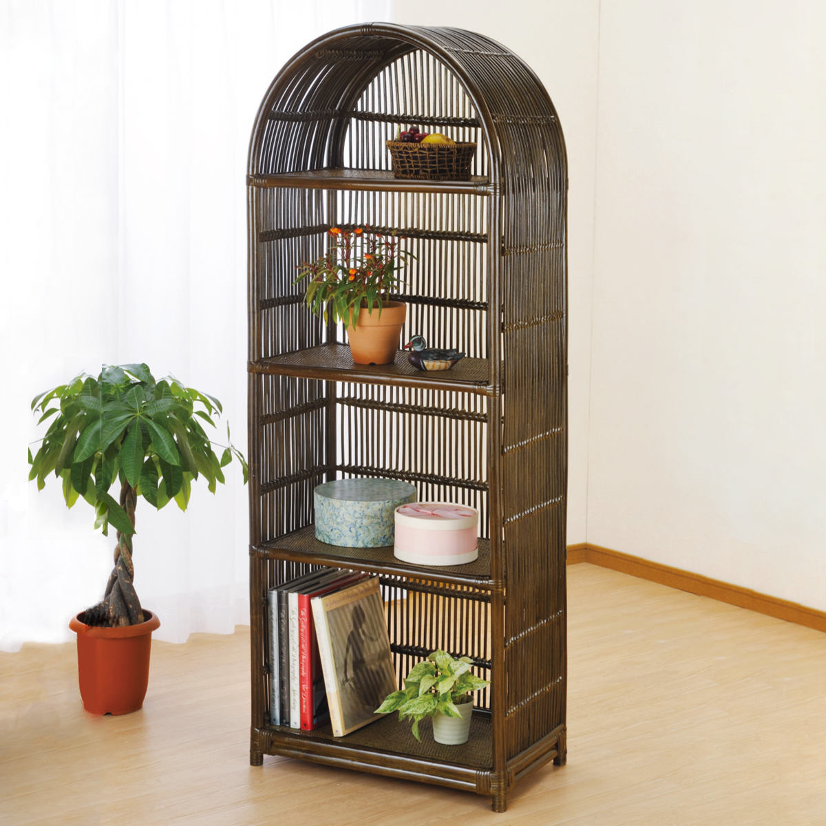 楽天市場】籐 飾り棚 4段 ラタン製 スリムタイプ 幅50cm （ 送料無料