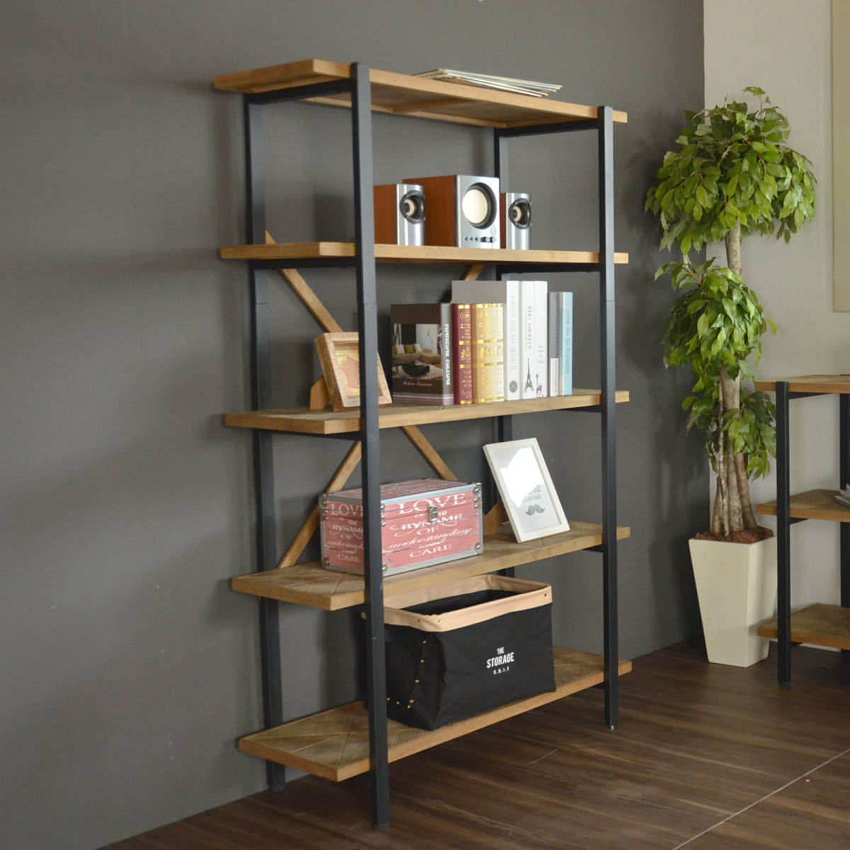 楽天市場】オープンラック 幅90cm 5段 組木 古材風 KALEIDO （ 本棚