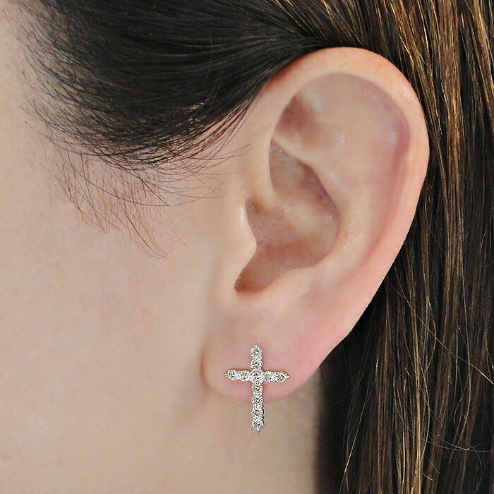 楽天市場】K18WG/YG【1.00ct】クロス ダイヤモンド ピアス【送料無料