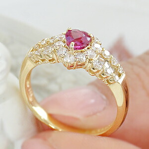 楽天市場】K18YG/PG ハート ルビー リングジュエリー アクセサリー