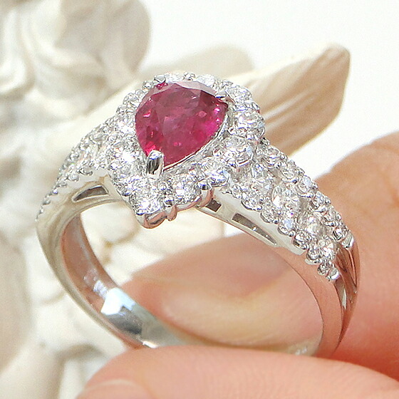 楽天市場】Pt900 ペアシェイプ ルビー ダイヤモンド リング指輪 リング