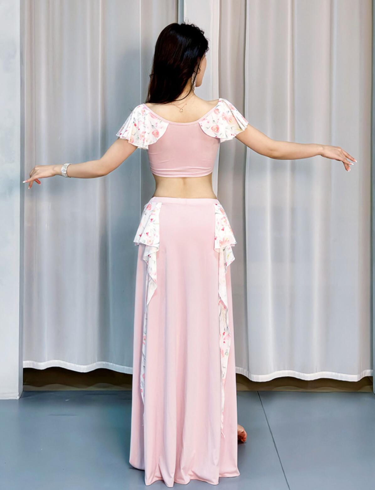 楽天市場】ベリーダンス 衣装 上下2点セット 大人 ピンク 花柄 Belly