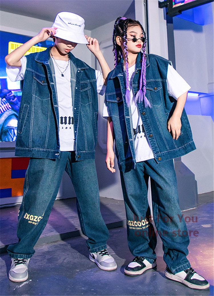 楽天市場】青色 Gジャン デニムベスト デニムパンツ キッズダンス衣装