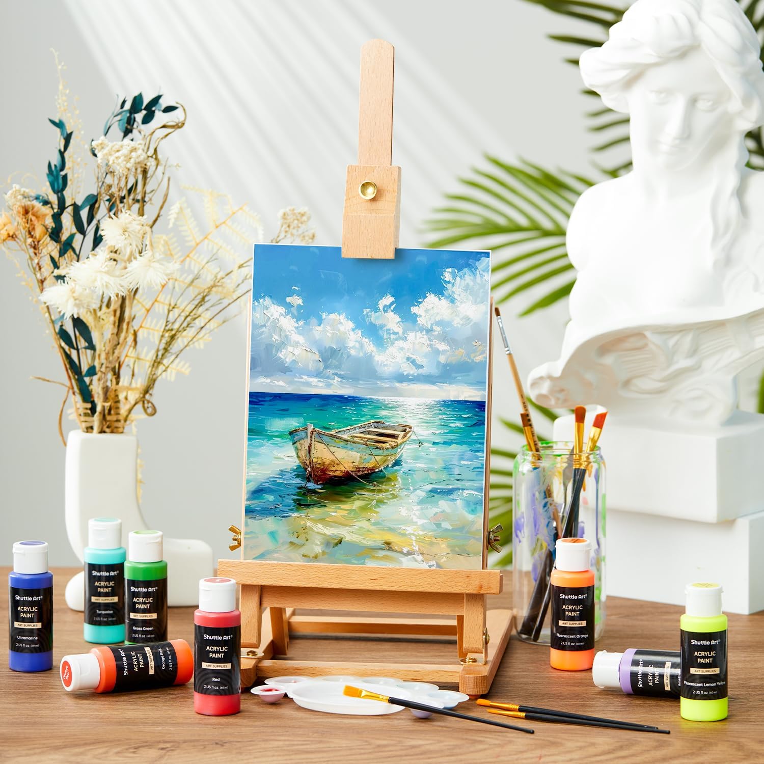 楽天市場】【送料無料】アクリル絵の具 42色セット 筆12本付き 絵の具