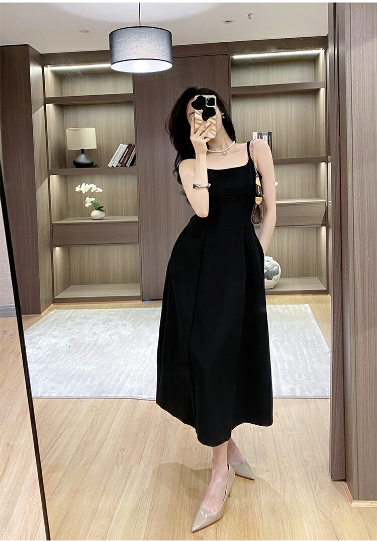 楽天市場】キャミワンピース ブラックドレス 黒ワンピ フレア ロング丈