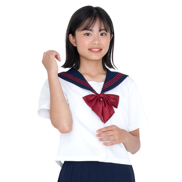 楽天市場】前開き白セーラーブラウス 紺エリ赤ライン半袖【日本製