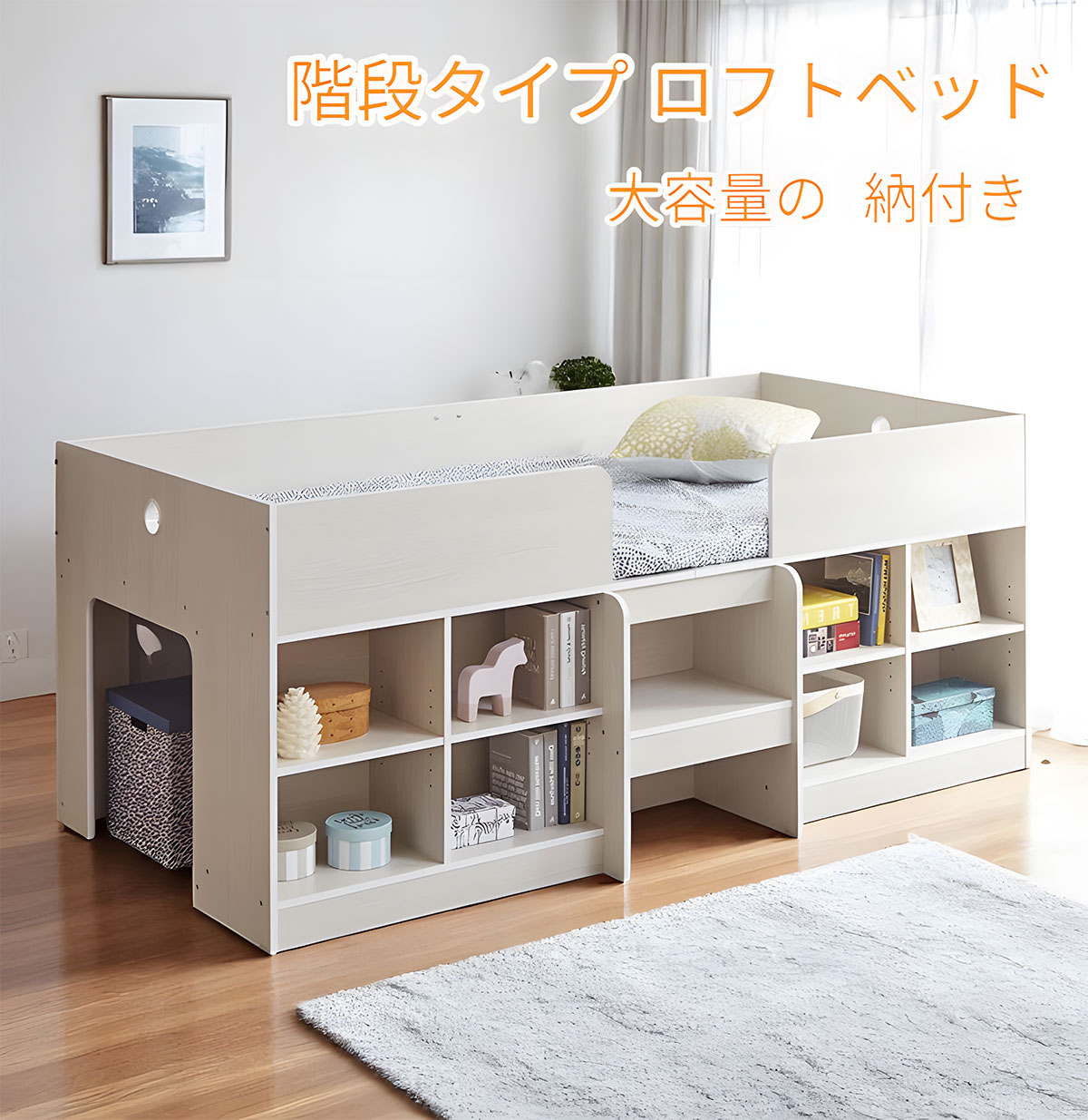 楽天市場】ロフトベッド ロータイプ コンパクト 収納付き オープン