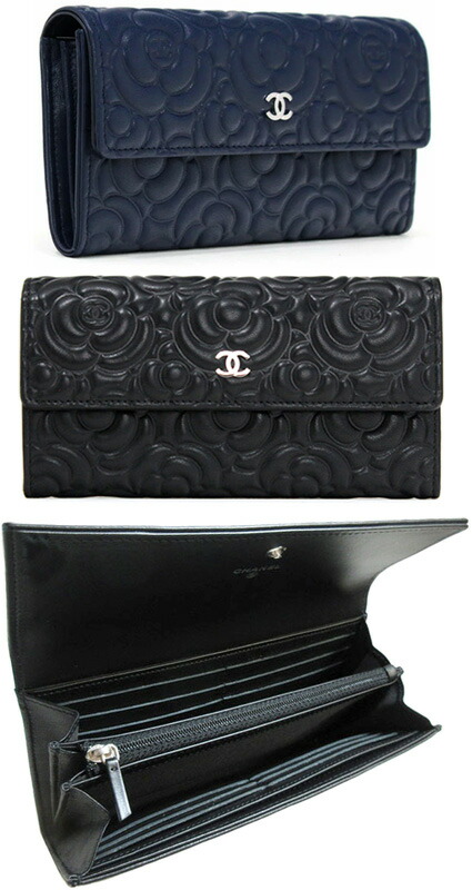 楽天市場】CHANEL シャネル小銭入れ付き2つ折り長財布カメリア型押し