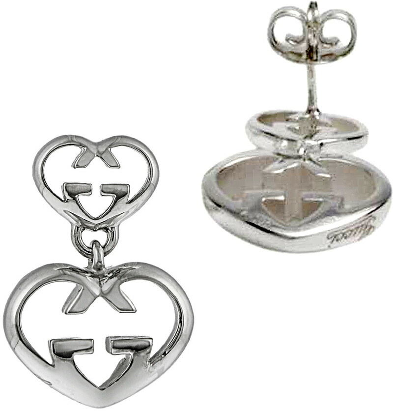 GUCCI インターロッキング G ハート ピアス パール シルバー 925