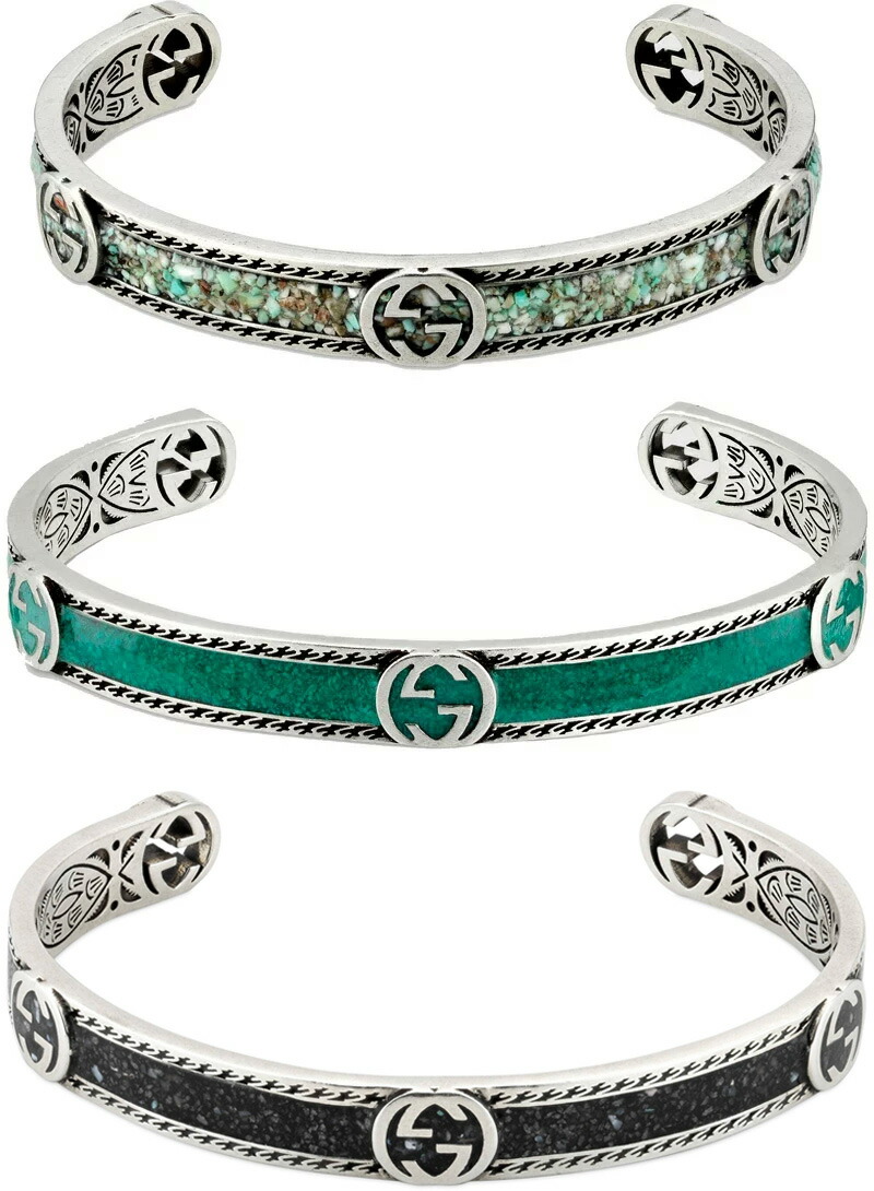 L*u様 美品 GUCCI リザード レザー Gロゴブレスレットバングル ブルー