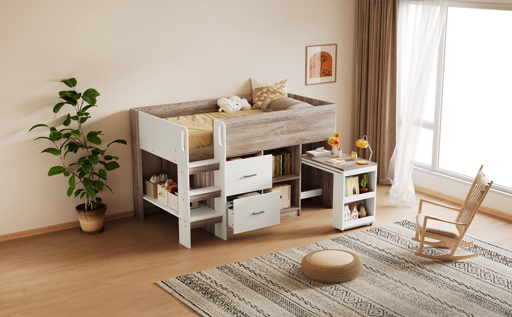 楽天市場】【365日間品質保証】システムベッド ロフトベッド 階段付き