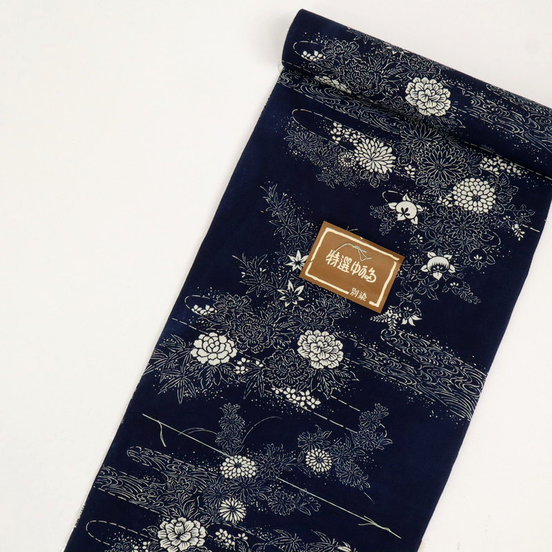 楽天市場】浴衣反物 『正藍長板本染』流水に牡丹菊花 濃紺ネイビー 夏