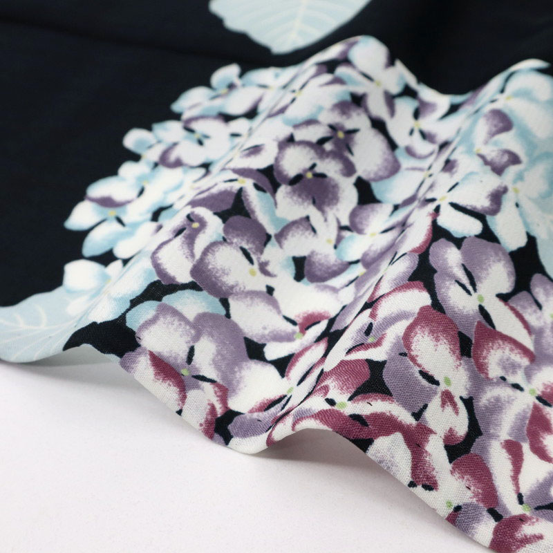 楽天市場】【中古】洗える夏着物 小紋『撫松庵』紫陽花模様 黒紺色