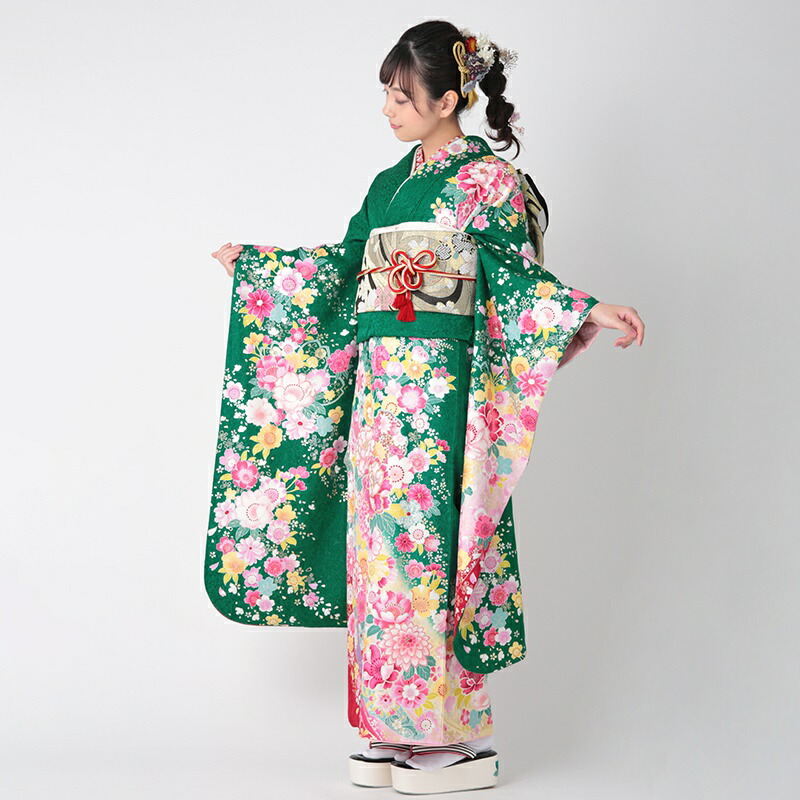 楽天市場】【振袖 レンタル】 結婚式 結納R1330 正絹 緑 桜熨斗に牡丹
