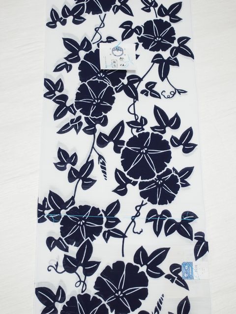 楽天市場】竺仙鑑製浴衣地 綿絽 朝顔の柄 白地に紺【ちくせん