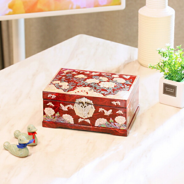 楽天市場】韓国螺鈿 螺鈿漆器 螺鈿 高級 宝石箱 花 蝶 赤 レッド
