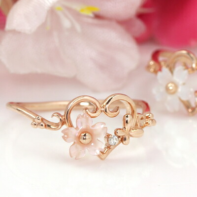 楽天市場】桜 ハート モチーフ ダイヤモンド カラー蝶貝 K10 ピンク