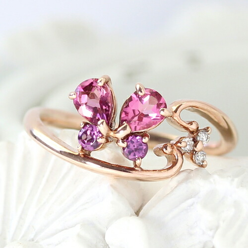 楽天市場】バタフライモチーフ K18 カラーゴールド ピンキーリング