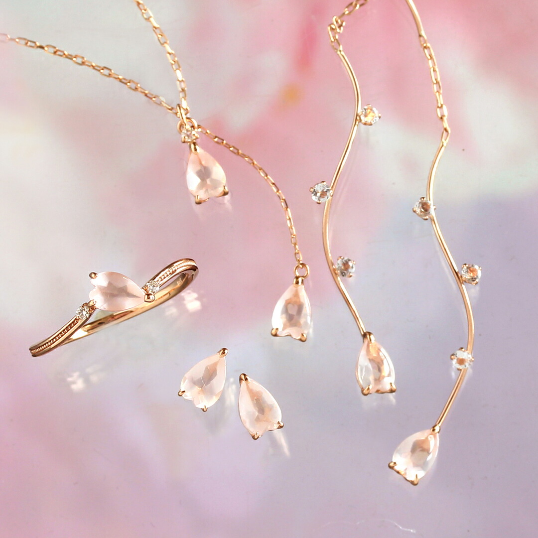 楽天市場】桜の花びらモチーフ ローズクォーツ K18 ピンクゴールド