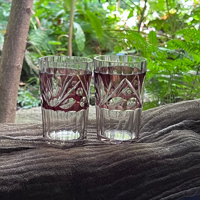 楽天市場】切子色被せグラス コップ 2個セット 0313昭和 レトロ ガラス