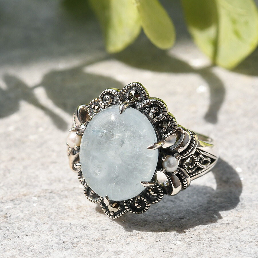 楽天市場】碌山 アクアマリン シードパール リング 爽やかなブルーと