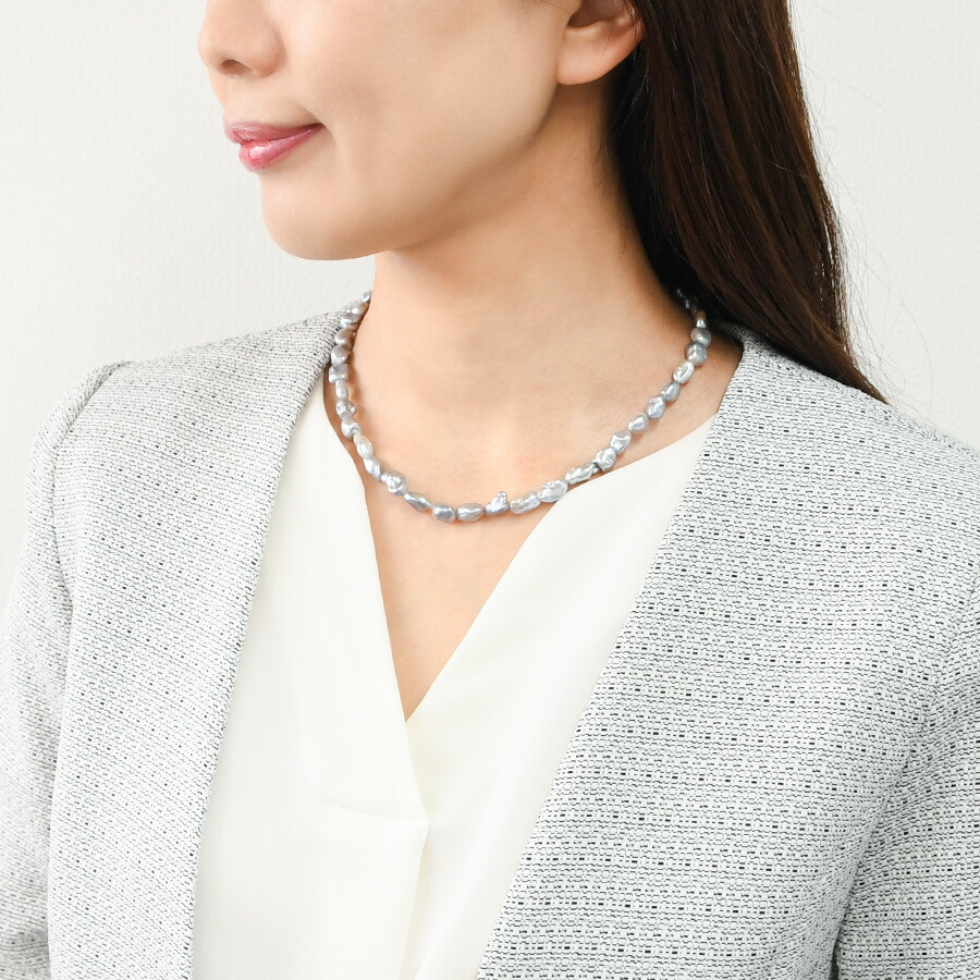 楽天市場】グレー ケシ バロックパール ネックレス 上品シルバーグレー