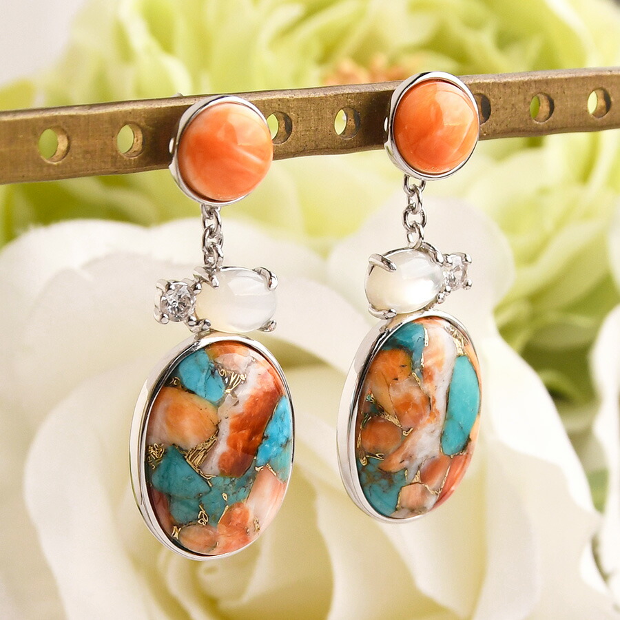 楽天市場】スパイニーオイスター ターコイズ ピアス モザイクストーン