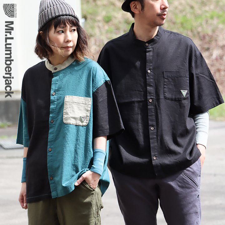 楽天市場】シャツ 半袖 メンズ レディース バンドカラー ノーカラー 麻