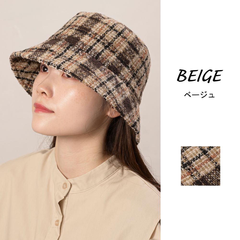 楽天市場】ツイード チェック バケットハット サイズ調節可能