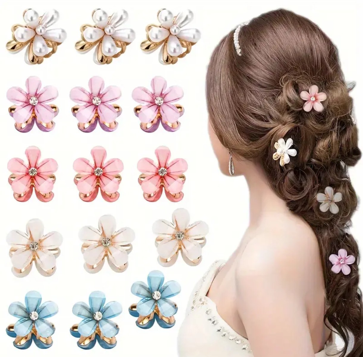 楽天市場】5色・髪の毛に花飾り！お花のヘアクリップ(同色6個セット