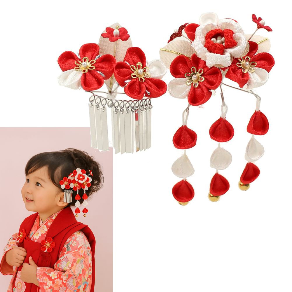 楽天市場】七五三 髪飾り 梅の花 赤・白 ビラ＆藤下がり付き 七五三 3
