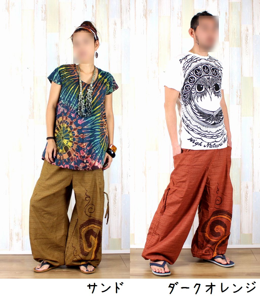 楽天市場】ぐるぐる渦巻き柄 サイドシャーリングパンツ バルーンパンツ