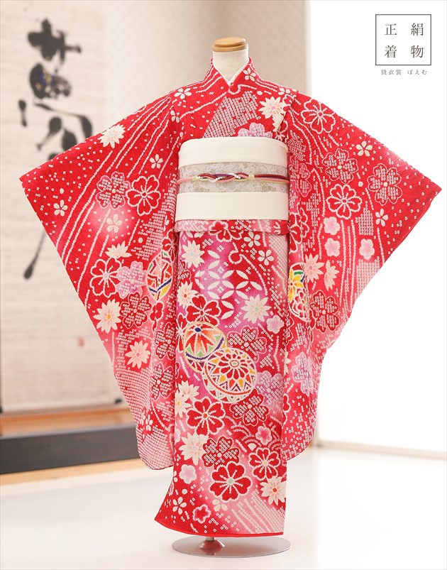 楽天市場】7歳 女の子 七五三 正絹 着物レンタル j7374 フルセット