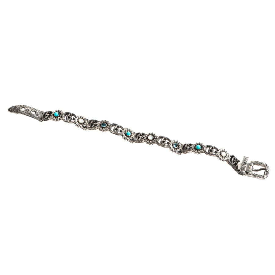 L*u様 美品 GUCCI リザード レザー Gロゴブレスレットバングル ブルー