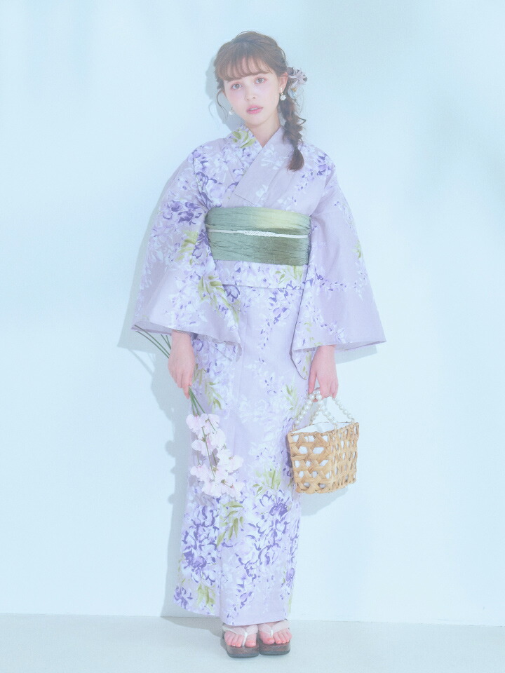 楽天市場】送料無料 即日発送 浴衣3点セット くすみパープル藤の花浴衣