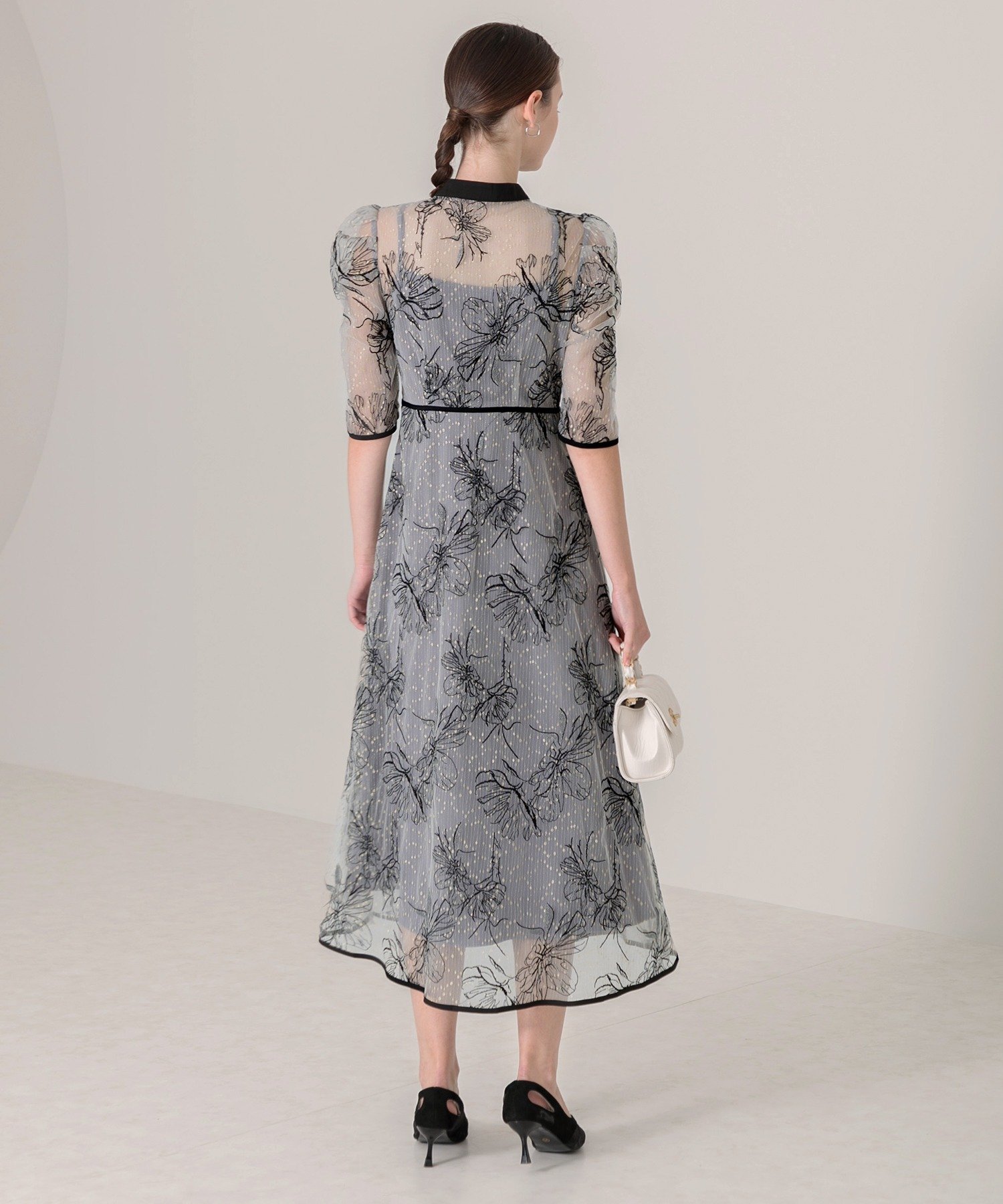 Leja｜LEJA-配色パイピング花柄ラメレースワンピースドレス 結婚式