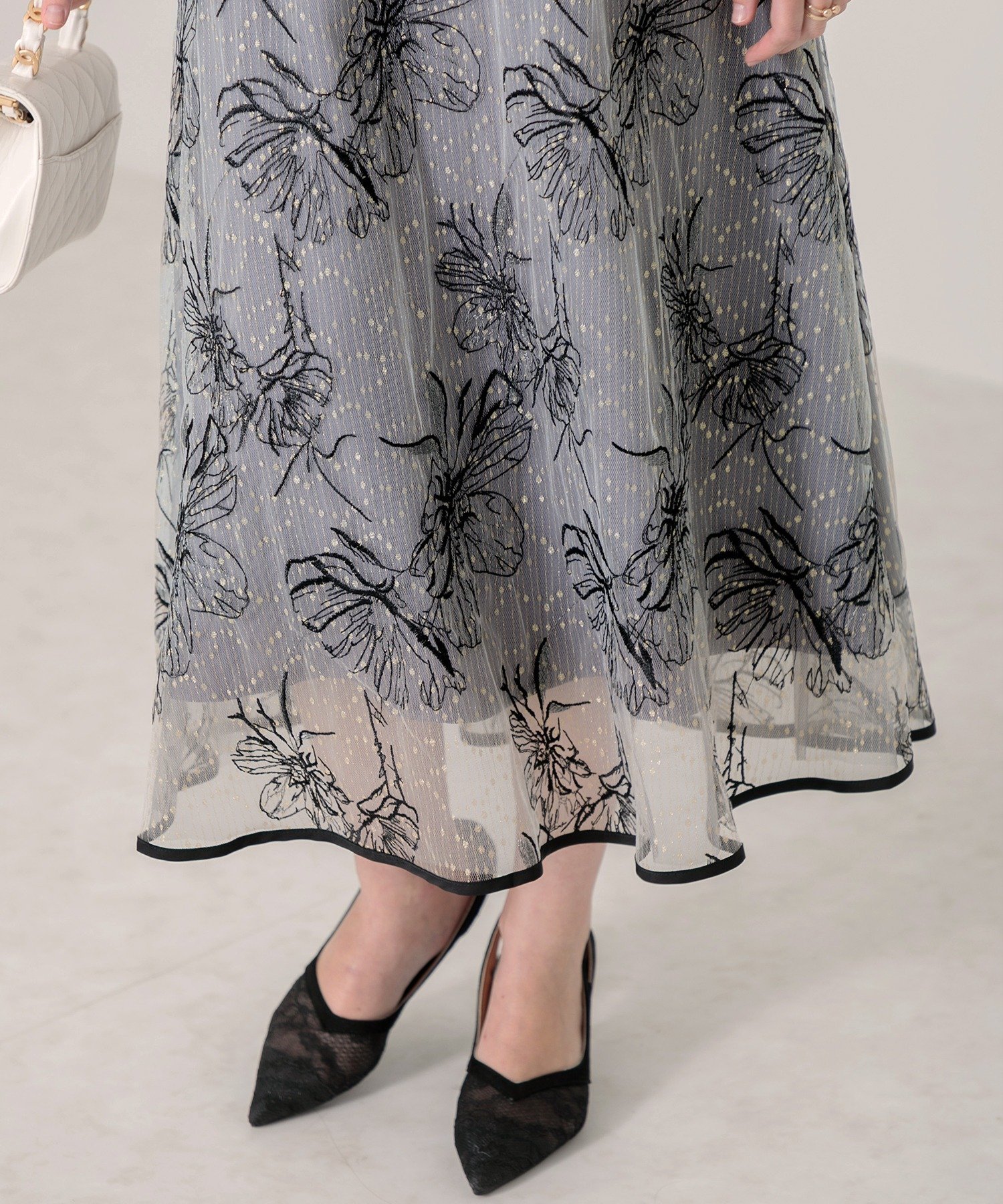 Leja｜LEJA-配色パイピング花柄ラメレースワンピースドレス 結婚式