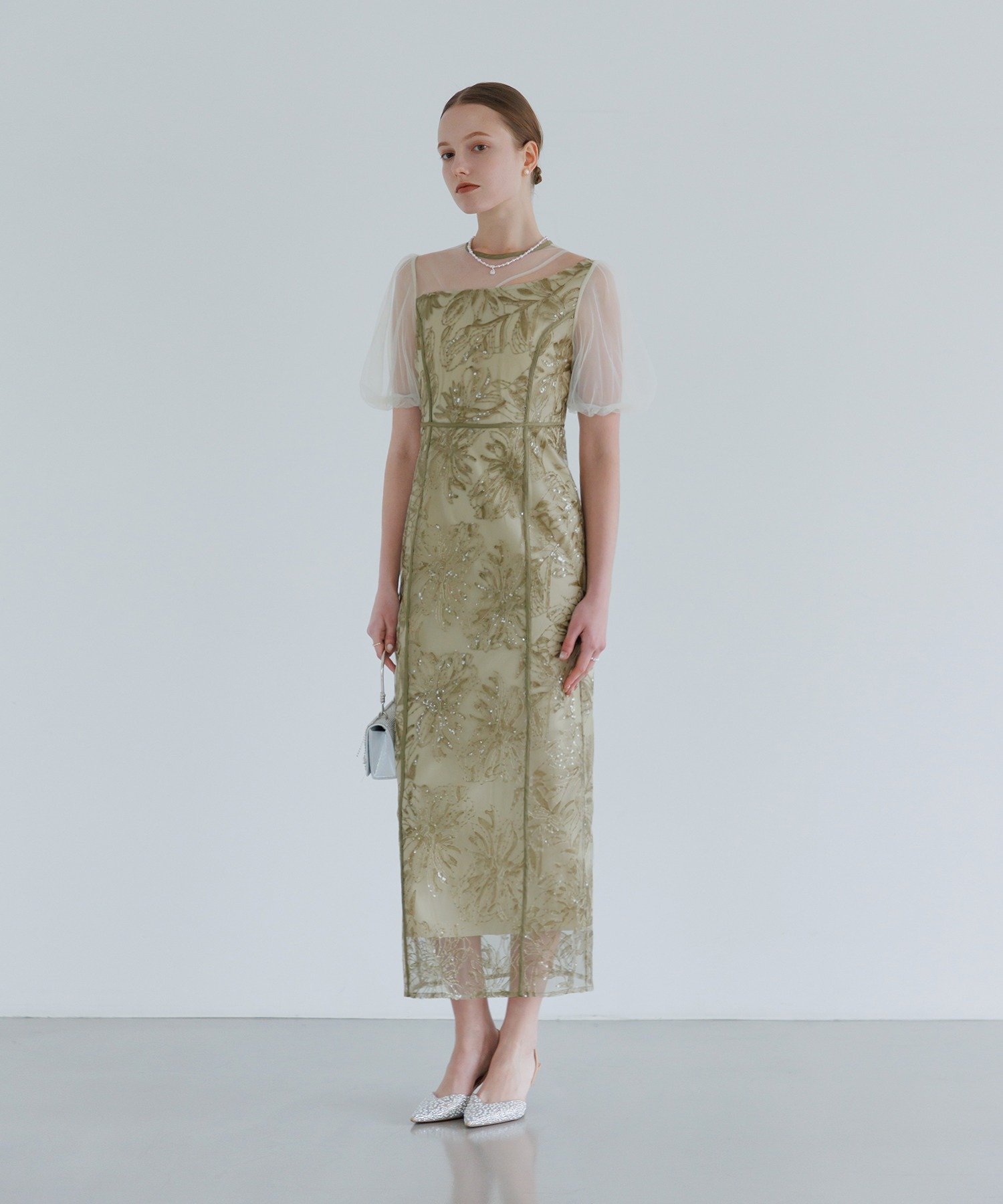 Leja｜LEJA-アシンメトリーシアー花柄ワンピースドレス 結婚式