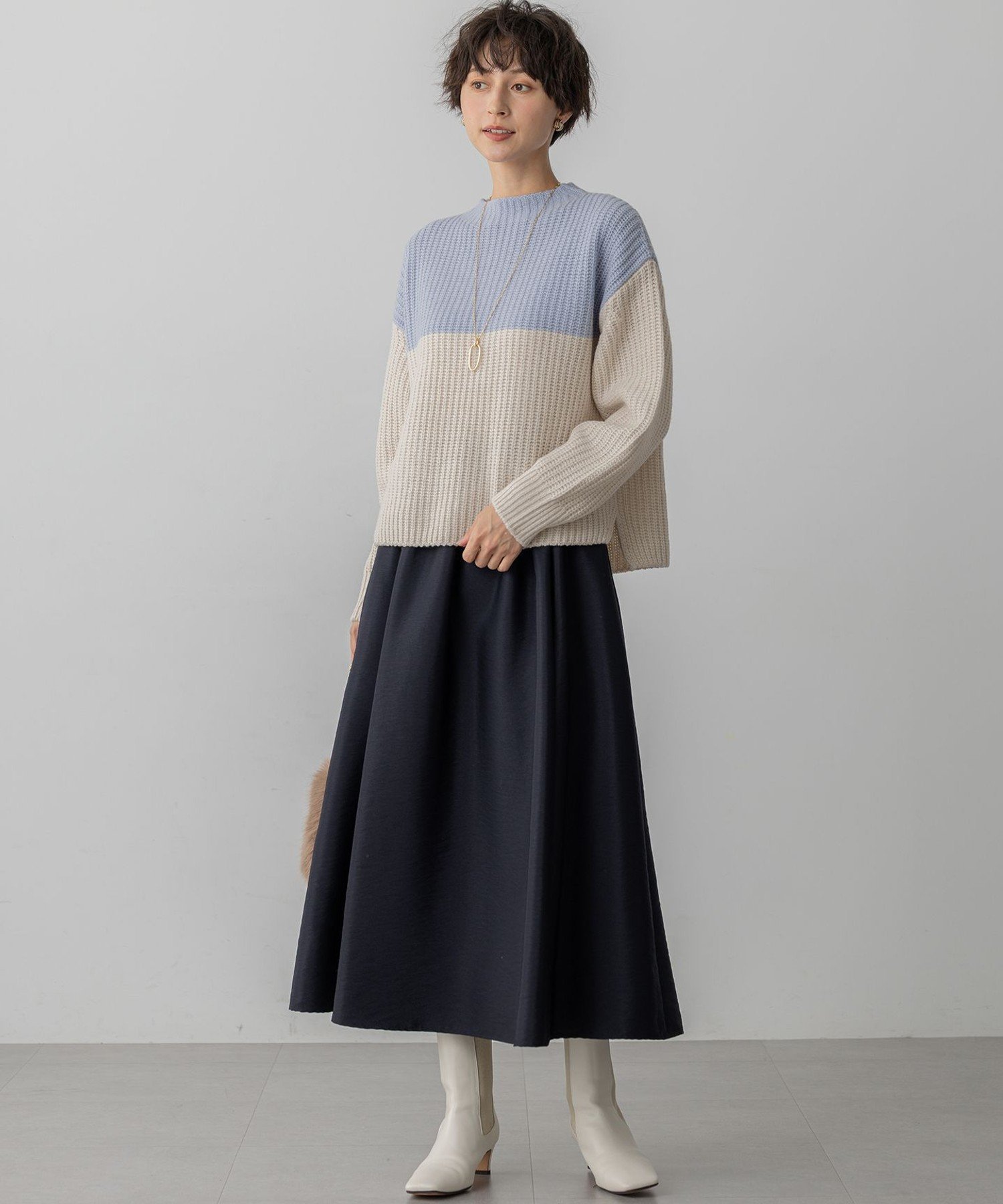 23区｜【洗える】ウールカシミヤ カラーブロック バルキー ニット