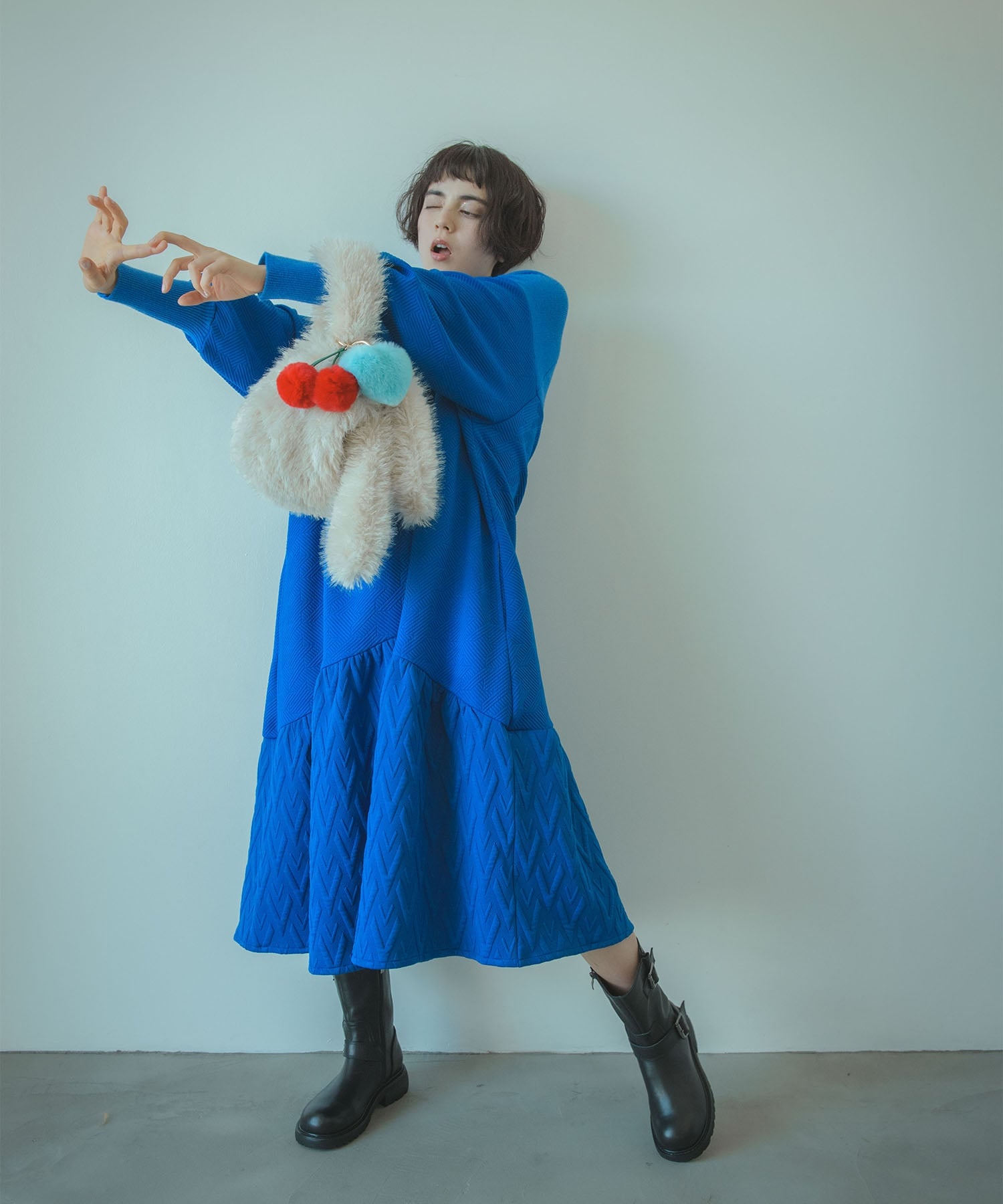 Three Four Time｜Three Four Time/膨れジャガード柄MIXニットワンピ