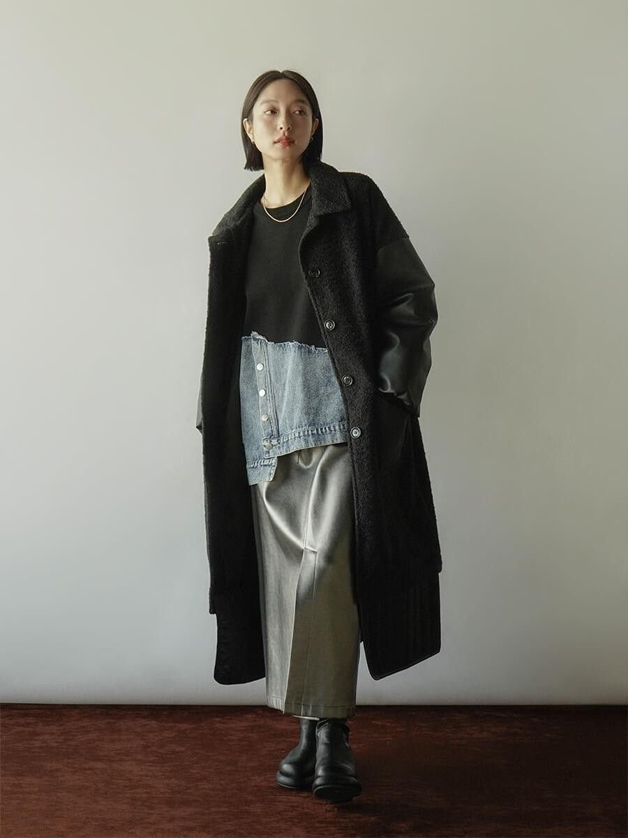 LASUD｜異素材ミックスロングコート | Rakuten Fashion(楽天